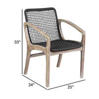 Tye 25 Inch Patio DIning Chair, Light Eucalyptus Wood, Dark Gray Rope Seat - BM295641