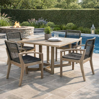 Tye 25 Inch Patio DIning Chair, Light Eucalyptus Wood, Dark Gray Rope Seat - BM295641