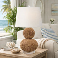 25 Inch Table Lamp, Rattan Woven, Inverted Tapered Shade, White, Beige - BM295713