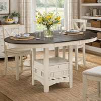 Glee 42-60 Inch Extendable Counter Height Table, Antique White and Brown - BM295908