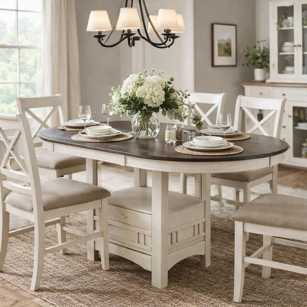 Glee 42-60 Inch Extendable Counter Height Table, Antique White and Brown - BM295908