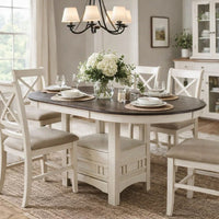 Glee 42-60 Inch Extendable Counter Height Table, Antique White and Brown - BM295908