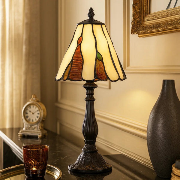 Eli 14 Inch Accent Lamp, Scalloped Stained Tiffany Style Shade, Dark Bronze - BM295954