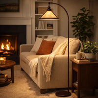 Cyan 65 Inch Adjustable Metal Arc Floor Lamp, White Mica Shade, Dark Bronze - BM295964