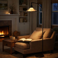 Cyan 65 Inch Adjustable Metal Arc Floor Lamp, White Mica Shade, Dark Bronze - BM295964