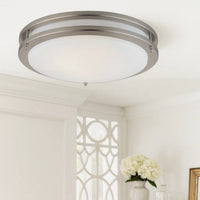 14 Inch Modern Ceiling Lamp with Frosted Acrylic Plate, Steel Trim, White - BM295976