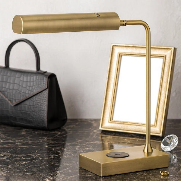 Dyna 18 Inch Integrated LED Desk Lamp, Wireless USB Port, Antique Brass - BM295989