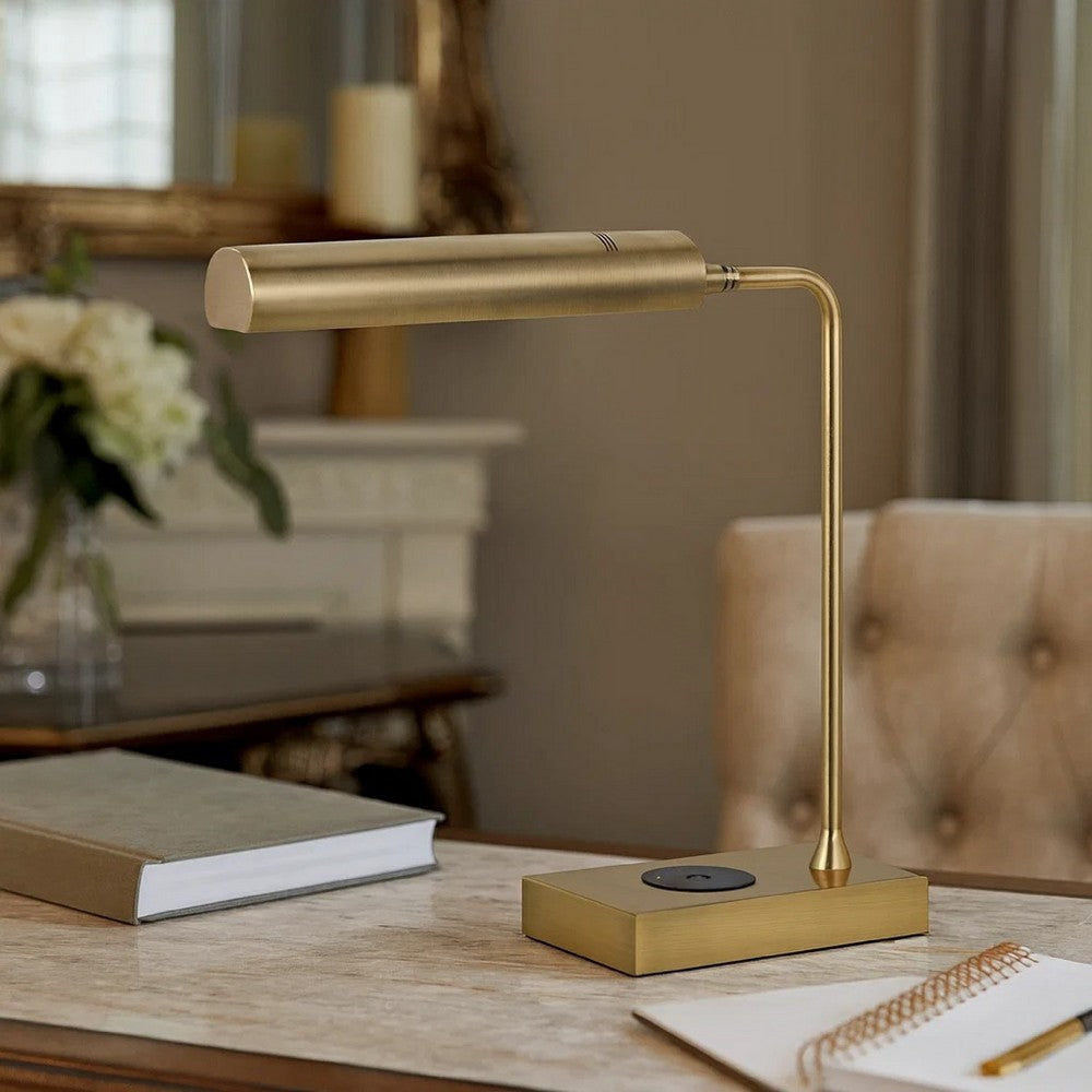 Dyna 18 Inch Integrated LED Desk Lamp, Wireless USB Port, Antique Brass - BM295989