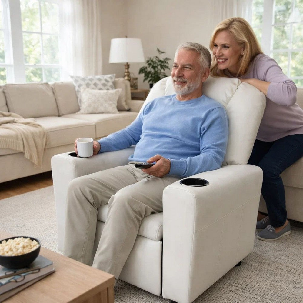 Nik Youth Recliner Chair, Cup Holder, Padded Seat and Back, White - BM296012