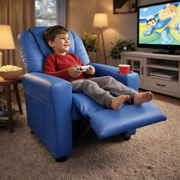 Nik Youth Recliner Chair, Cup Holder, Padded Seat and Back, Blue - BM296015