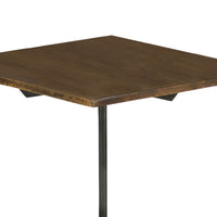 20 Inch Modern Square Accent Table, Gray Metal Tripod Base, Dark Brown Wood  - BM296071