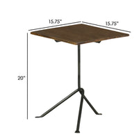 20 Inch Modern Square Accent Table, Gray Metal Tripod Base, Dark Brown Wood  - BM296071