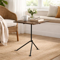 20 Inch Modern Square Accent Table, Gray Metal Tripod Base, Dark Brown Wood  - BM296071