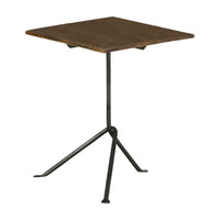 20 Inch Modern Square Accent Table, Gray Metal Tripod Base, Dark Brown Wood  - BM296071