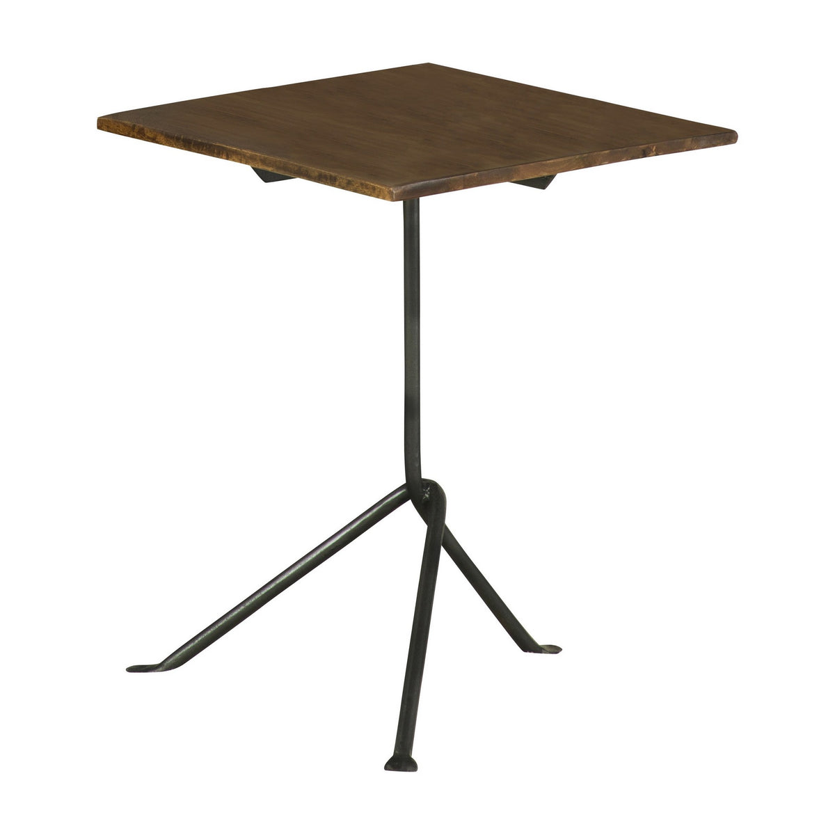 20 Inch Modern Square Accent Table, Gray Metal Tripod Base, Dark Brown Wood  - BM296071