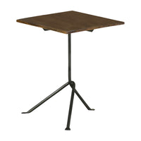 20 Inch Modern Square Accent Table, Gray Metal Tripod Base, Dark Brown Wood  - BM296071