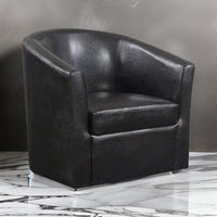 30 Inch Swivel Accent Chair, Barrel Back, Sloped Arms, Brown Faux Leather - BM296073