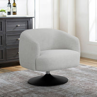 32 Inch Barrel Foam Accent Chair, Swivel Pedestal Base, Beige Boucle Fabric - BM296075