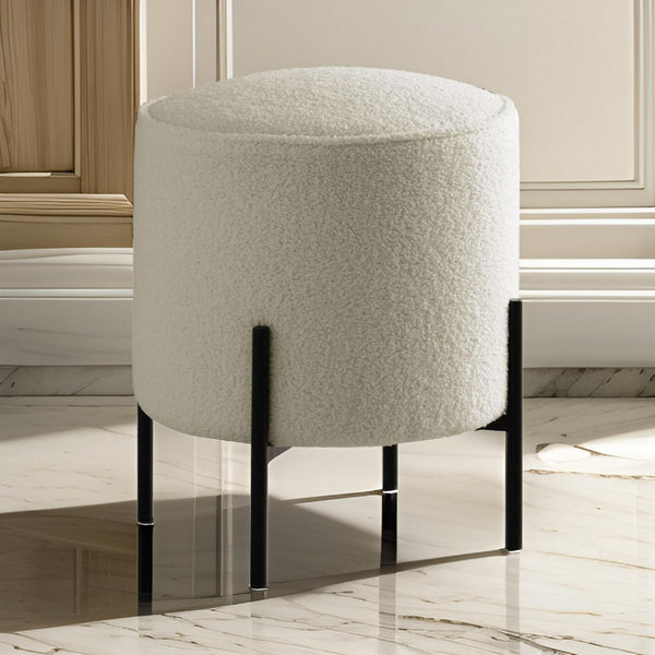 18 Inch Modern Foam Ottoman, Beige Faux Sheep Skin