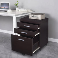 26 Inch 3 Drawer Mobile File Cabinet, Smooth Caster Wheels, Dark Cappuccino  - BM296100