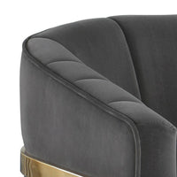 30 Inch Barrel Foam Accent Chair, Brushed Gold Floating Base, Gray Velvet - BM296117