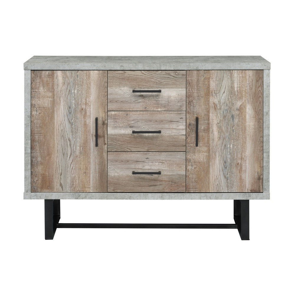 47 Inch 3 Drawer Sideboard Console Cabinet, Sled Legs, Gray Faux Concrete - BM296126