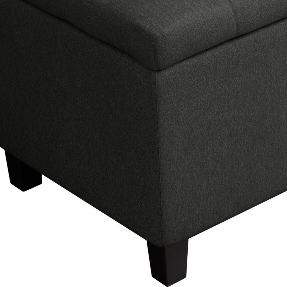 44 Inch Modern Lift Top Storage Bench, Button Tufted Seat, Charcoal Fabric - BM296136