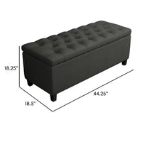 44 Inch Modern Lift Top Storage Bench, Button Tufted Seat, Charcoal Fabric - BM296136