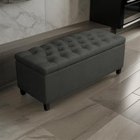 44 Inch Modern Lift Top Storage Bench, Button Tufted Seat, Charcoal Fabric - BM296136