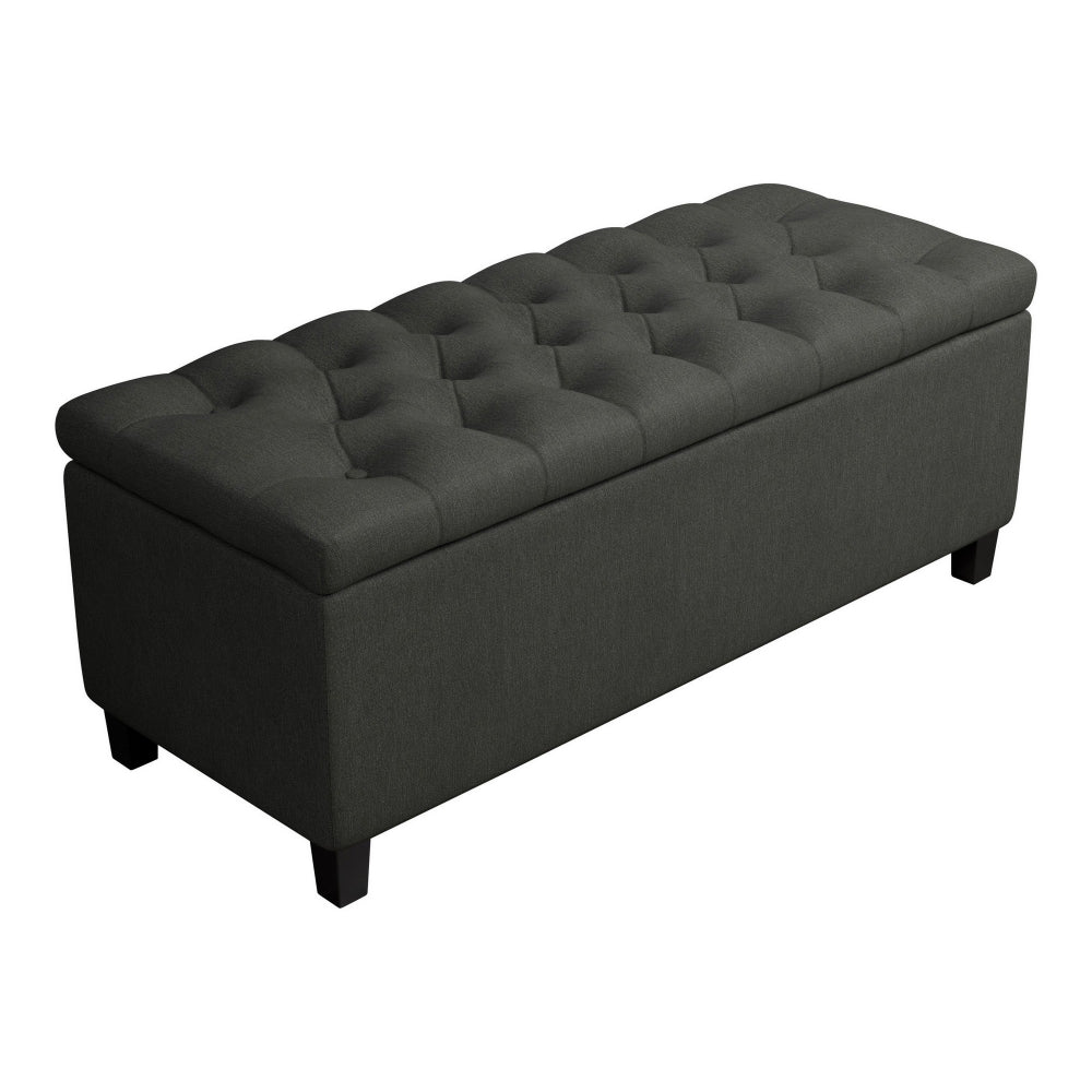 44 Inch Modern Lift Top Storage Bench, Button Tufted Seat, Charcoal Fabric - BM296136