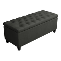 44 Inch Modern Lift Top Storage Bench, Button Tufted Seat, Charcoal Fabric - BM296136