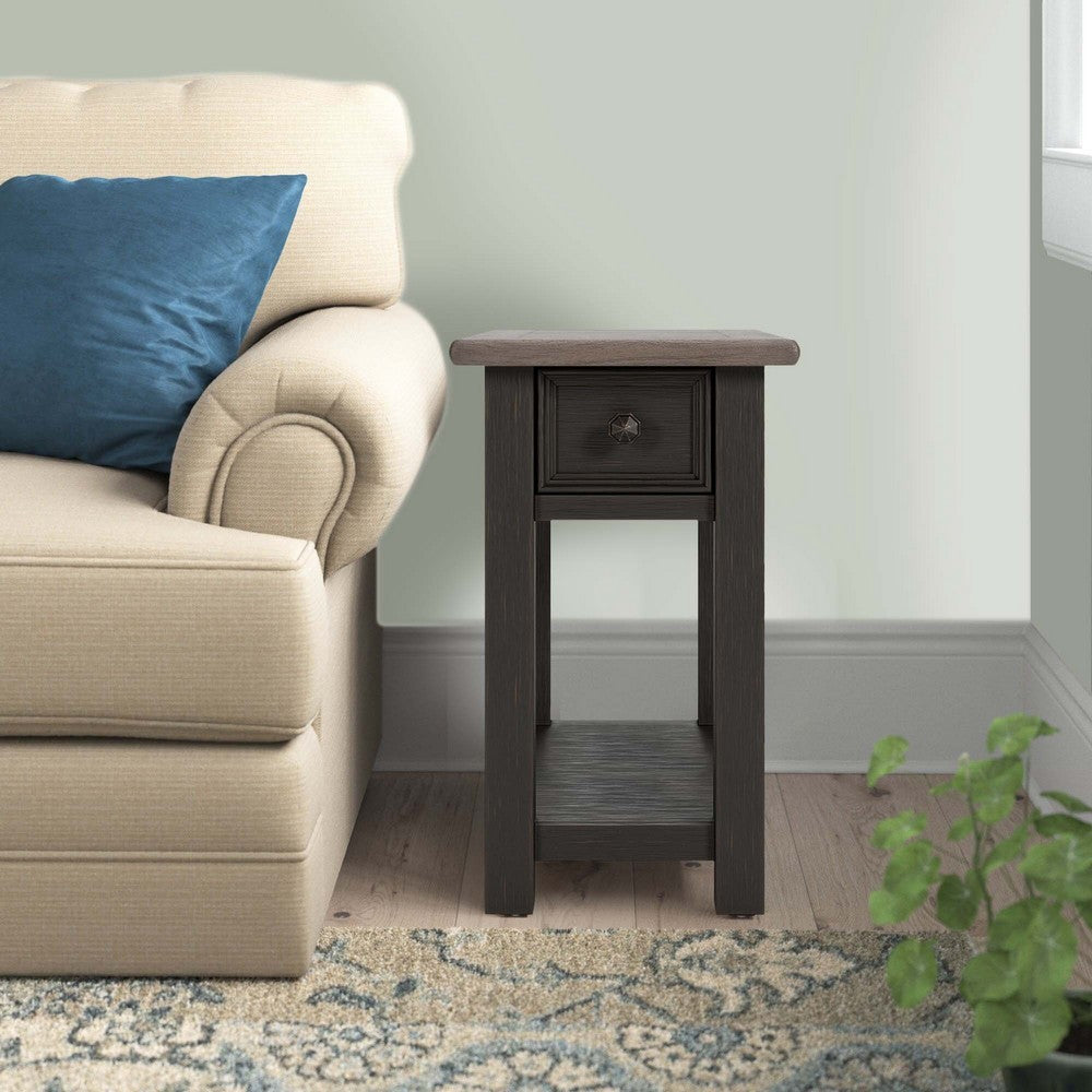 24 Inch Side End Table, Black Wood Base, Power Socket and USB Chargers - BM296518