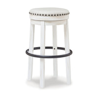 Zane 30 Inch Backless Swivel Barstool, Round White Seat, White Wood Frame - BM296553