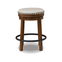 Zane 24 Inch Backless Swivel Counter Stool, Round Beige Seat, Brown Wood - BM296562