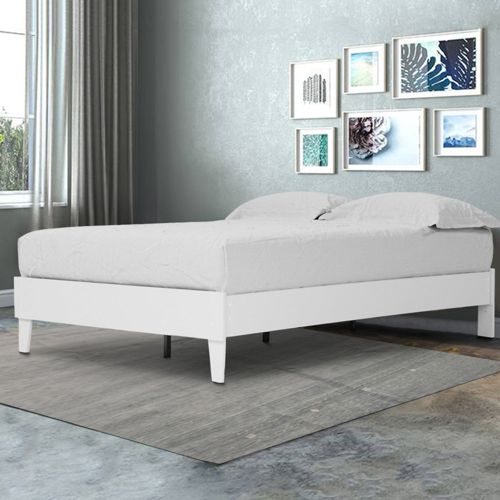 Lass Queen Size Bed, Platform Style, Modern Low Profile Frame, Clean White - BM296567