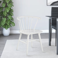 22 Inch Set of 2 Dining Chairs, Spindle Backrest, Matte White Wood Design - BM296573