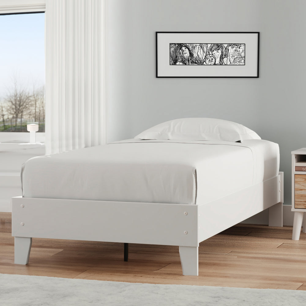 Asher Modern Twin Size Platform Bed, Minimalistic Crisp White Wood Base - BM296593