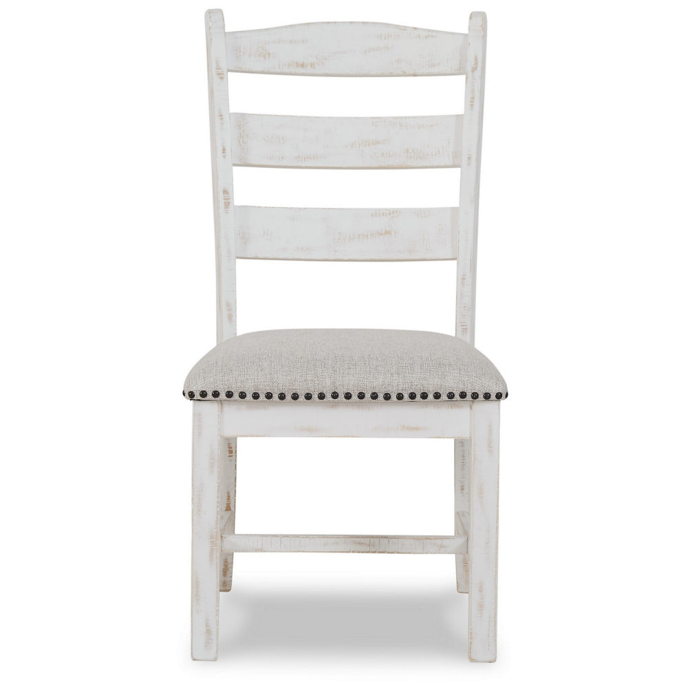 Zane 20 Inch Dining Chair, Set of 2, Beige Polyester Seat, Antique White - BM296601