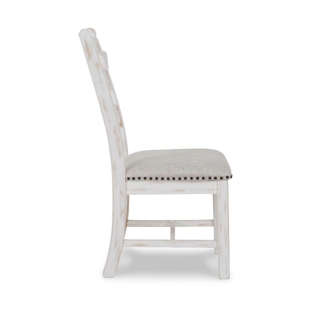 Zane 20 Inch Dining Chair, Set of 2, Beige Polyester Seat, Antique White - BM296601