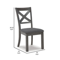 Fia 20 Inch Gray Wood Dining Chair, Set of 2, Crossed Backrest, Padded Seat - BM296605