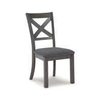 Fia 20 Inch Gray Wood Dining Chair, Set of 2, Crossed Backrest, Padded Seat - BM296605