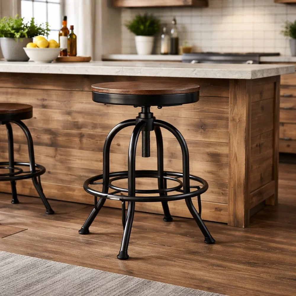 Zane 24 Inch Adjustable Swivel Counter Stool, Set of 2, Black Metal Base - BM296620