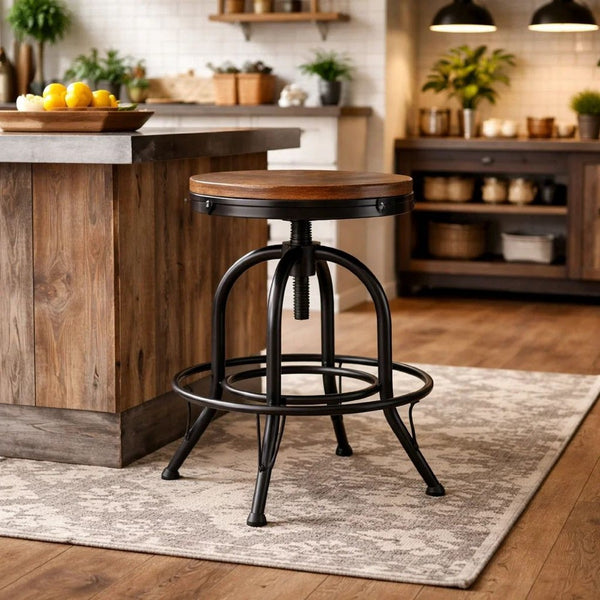 Zane 24 Inch Adjustable Swivel Counter Stool, Set of 2, Black Metal Base - BM296620