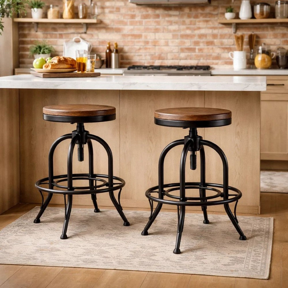 Zane 24 Inch Adjustable Swivel Counter Stool, Set of 2, Black Metal Base - BM296620