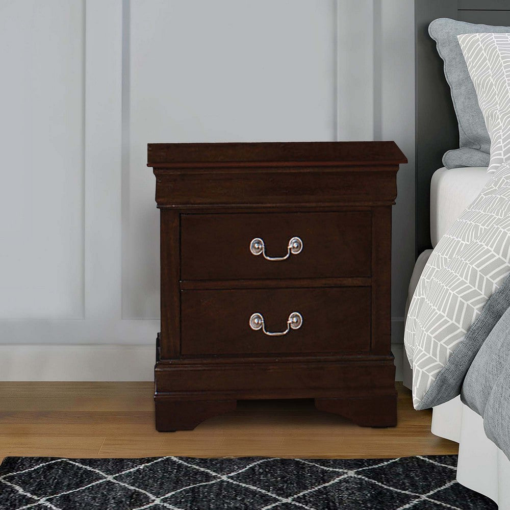 Nim 24 Inch 2 Drawer Nightstand, Classic Bail Handles, Cappuccino Brown - BM296646