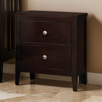 Con 26 Inch Modern 2 Drawer Nightstand, Silver Knobs, Cappuccino Brown - BM296652