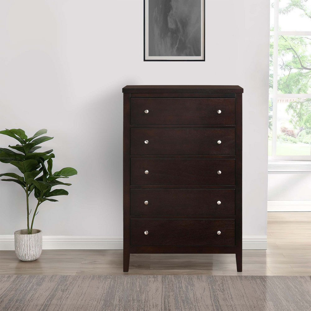 Benjara Con 48 Inch Tall 5 Drawer Dresser Chest, Silver Knobs, Cappuccino Brown - BM296654 |Benzara.com Benjara Con 48 Inch Tall 5 Drawer Dresser Chest, Silver Knobs, Cappuccino Brown - BM296654 |Benzara.com