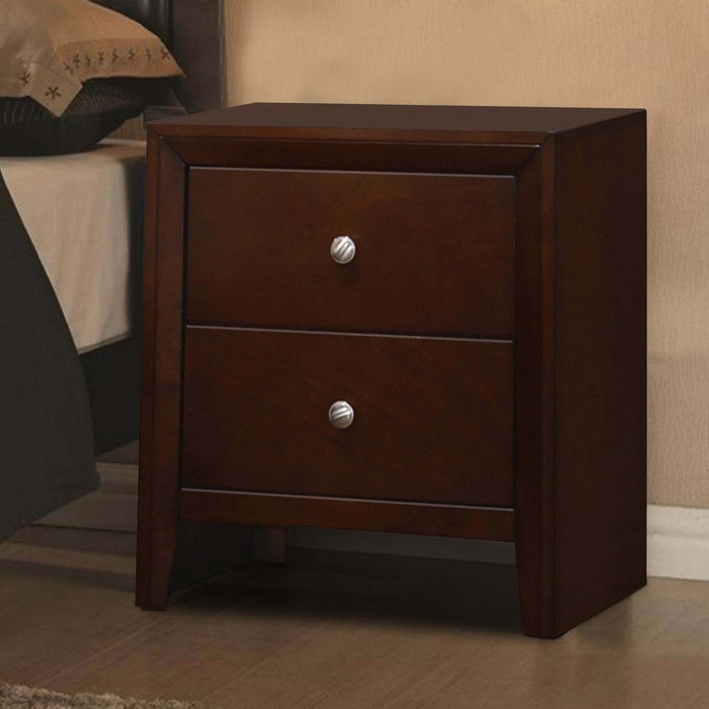 Edw 24 Inch Classic 2 Drawer Bedside Nightstand, Silver Knobs, Merlot Brown - BM296655