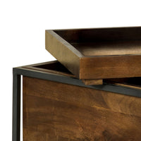 22 Inch Modern Square Accent Table, Removable Tray Top with Storage, Brown  - BM296658