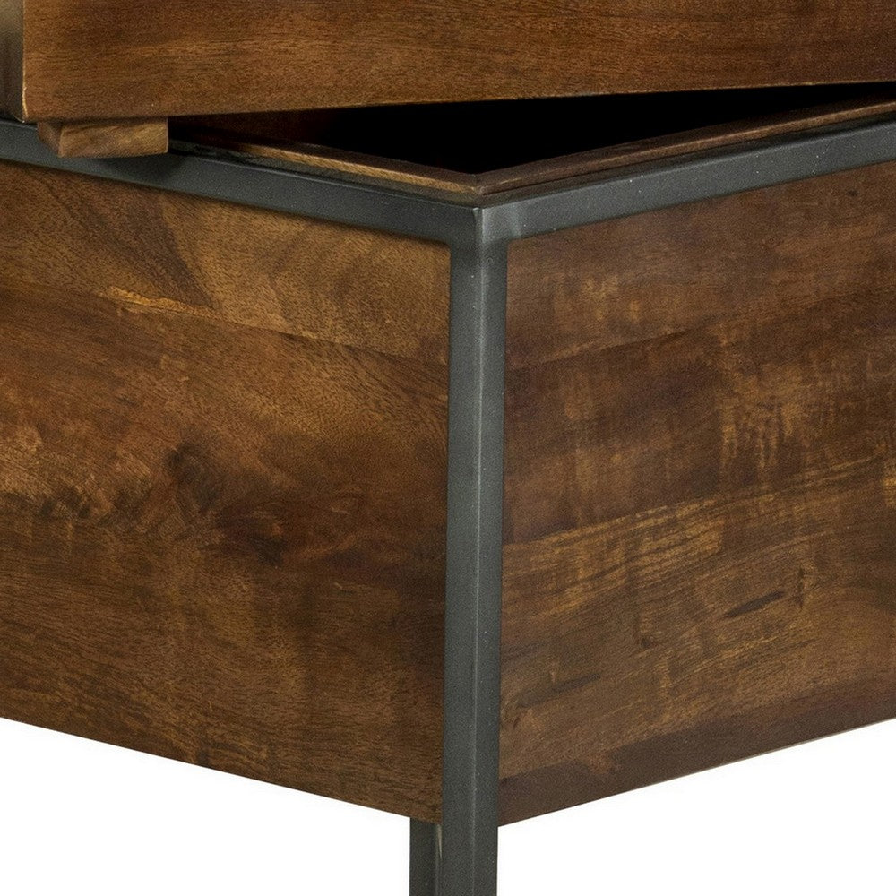 22 Inch Modern Square Accent Table, Removable Tray Top with Storage, Brown  - BM296658